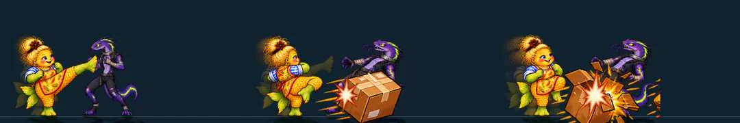 Three frames of PAKKIE TYD, from the game's move list